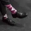 Argyle style socks with black shoes and trousers